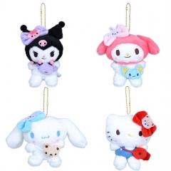 13CM Sanrio Melody Cinnamoroll Pom Kuromi Cartoon Anime Plush Toy Pendant Keychain