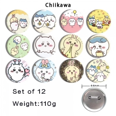 12PCS/SET 44mm 3 Styles Chiikawa Cartoon Anime Tinplate Pin Brooch