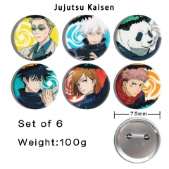 6PCS/SET 75mm 2 Styles Jujutsu Kaisen Cartoon Anime Tinplate Pin Brooch