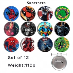 12PCS/SET 44mm 2 Styles Marvel Comics Cartoon Anime Tinplate Pin Brooch