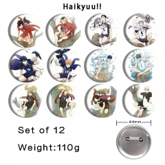 12PCS/SET 44mm 2 Styles Haikyuu Cartoon Anime Tinplate Pin Brooch