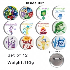 12PCS/SET 44mm 2 Styles Inside Out Cartoon Anime Tinplate Pin Brooch