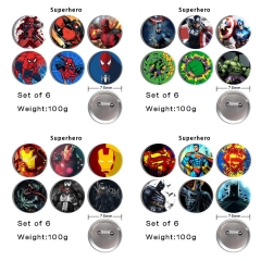 6PCS/SET 75mm 4 Styles Marvel Comics Cartoon Anime Tinplate Pin Brooch