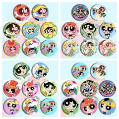 8PCS/SET 58mm 4 Styles The Powerpuff Girls Cartoon Anime Tinplate Pin Brooch