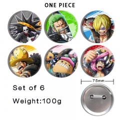 6PCS/SET 75mm 2 Styles One Piece Cartoon Anime Tinplate Pin Brooch