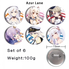 6PCS/SET 75mm 3 Styles Azur Lane Cartoon Anime Tinplate Pin Brooch