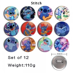 12PCS/SET 44mm 3 Styles Lilo & Stitch Cartoon Anime Tinplate Pin Brooch