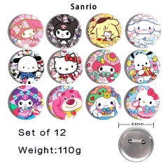 12PCS/SET 44mm 2 Styles Sanrio Cartoon Anime Tinplate Pin Brooch