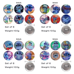 6PCS/SET 75mm 5 Styles Lilo & Stitch Cartoon Anime Tinplate Pin Brooch