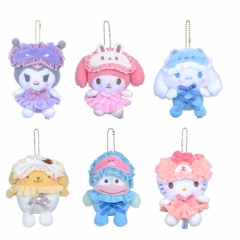 12CM 6 Styles Sanrio Hello Kitty Cinnamoroll Melody Cartoon Anime Plush Toy Pendant Keychain