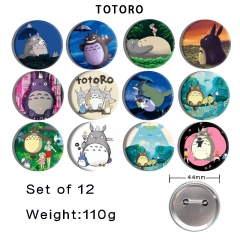 12PCS/SET 44mm My Neighbor Totoro Cartoon Anime Tinplate Pin Brooch