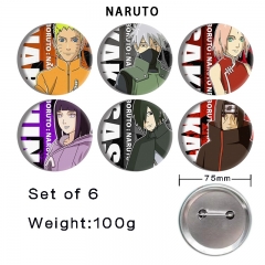 6PCS/SET 75mm 2 Styles Naruto Cartoon Anime Tinplate Pin Brooch