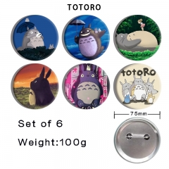 6PCS/SET 75mm 2 Styles My Neighbor Totoro Cartoon Anime Tinplate Pin Brooch