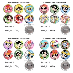 6PCS/SET 75mm 4 Styles The Powerpuff Girls Cartoon Anime Tinplate Pin Brooch