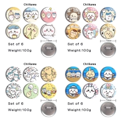 6PCS/SET 75mm 5 Styles Chiikawa Cartoon Anime Tinplate Pin Brooch