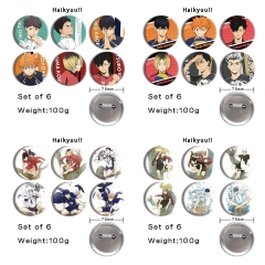 6PCS/SET 75mm 4 Styles Haikyuu Cartoon Anime Tinplate Pin Brooch