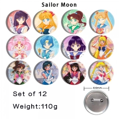 12PCS/SET 44mm Pretty Soldier Sailor Moon Cartoon Anime Tinplate Pin Brooch