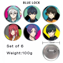 6PCS/SET 75mm 3 Styles Blue Lock Cartoon Anime Tinplate Pin Brooch