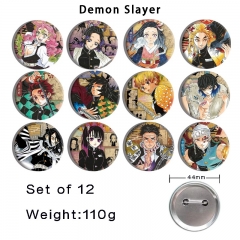 12PCS/SET 44mm Demon Slayer: Kimetsu no Yaiba Cartoon Anime Tinplate Pin Brooch