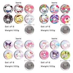 6PCS/SET 75mm 4 Styles Sanrio Cartoon Anime Tinplate Pin Brooch