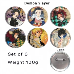 6PCS/SET 75mm 3 Styles Demon Slayer: Kimetsu no Yaiba Cartoon Anime Tinplate Pin Brooch