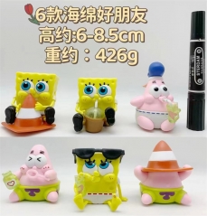 6PCS/SET 6-8.5CM SpongeBob SquarePants Cartoon Anime PVC Figure