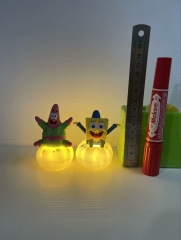 ( With Light) 2pcs/set 8.5cm SpongeBob SquarePants Cartoon Anime PVC Figure