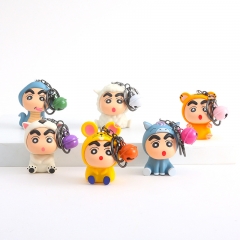 6pcs/set 7cm Crayon Shin-chan Cartoon Anime PVC Figure Keychain