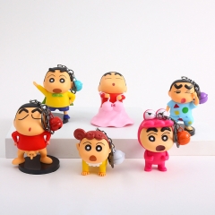 6pcs/set 7.6cm Crayon Shin-chan Cartoon Anime PVC Figure Keychain