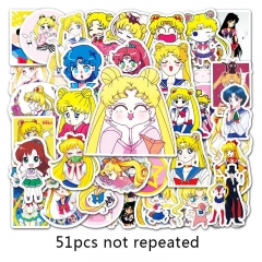 51PCS Pretty Soldier Sailor Moon Cartoon Anime Waterproof Stickers