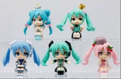 5pcs/set 8cm Hatsune Miku Cartoon Anime PVC Figures