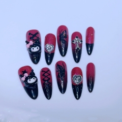 10PCS/SET Sanrio Wear Armor Fake Nails With Nail's Tool Suit