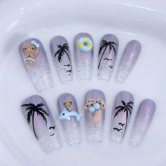 10PCS/SET Sanrio Wear Armor Fake Nails With Nail's Tool Suit