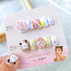 10PCS/SET Sanrio Wear Armor Fake Nails With Nail's Tool Suit