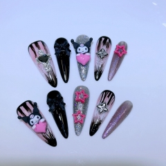 10PCS/SET Sanrio Wear Armor Fake Nails With Nail's Tool Suit