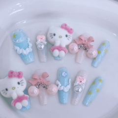 10PCS/SET Sanrio Wear Armor Fake Nails With Nail's Tool Suit