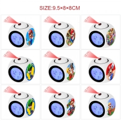 9 Styles Super Mario Bro Cartoon LCD Anime White/Black Projection Alarm Clock (with Light)