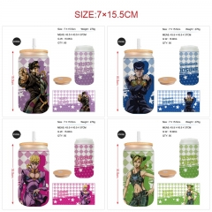 450ml 8 Styles JoJo's Bizarre Adventure Anime Glass Cup with Straw